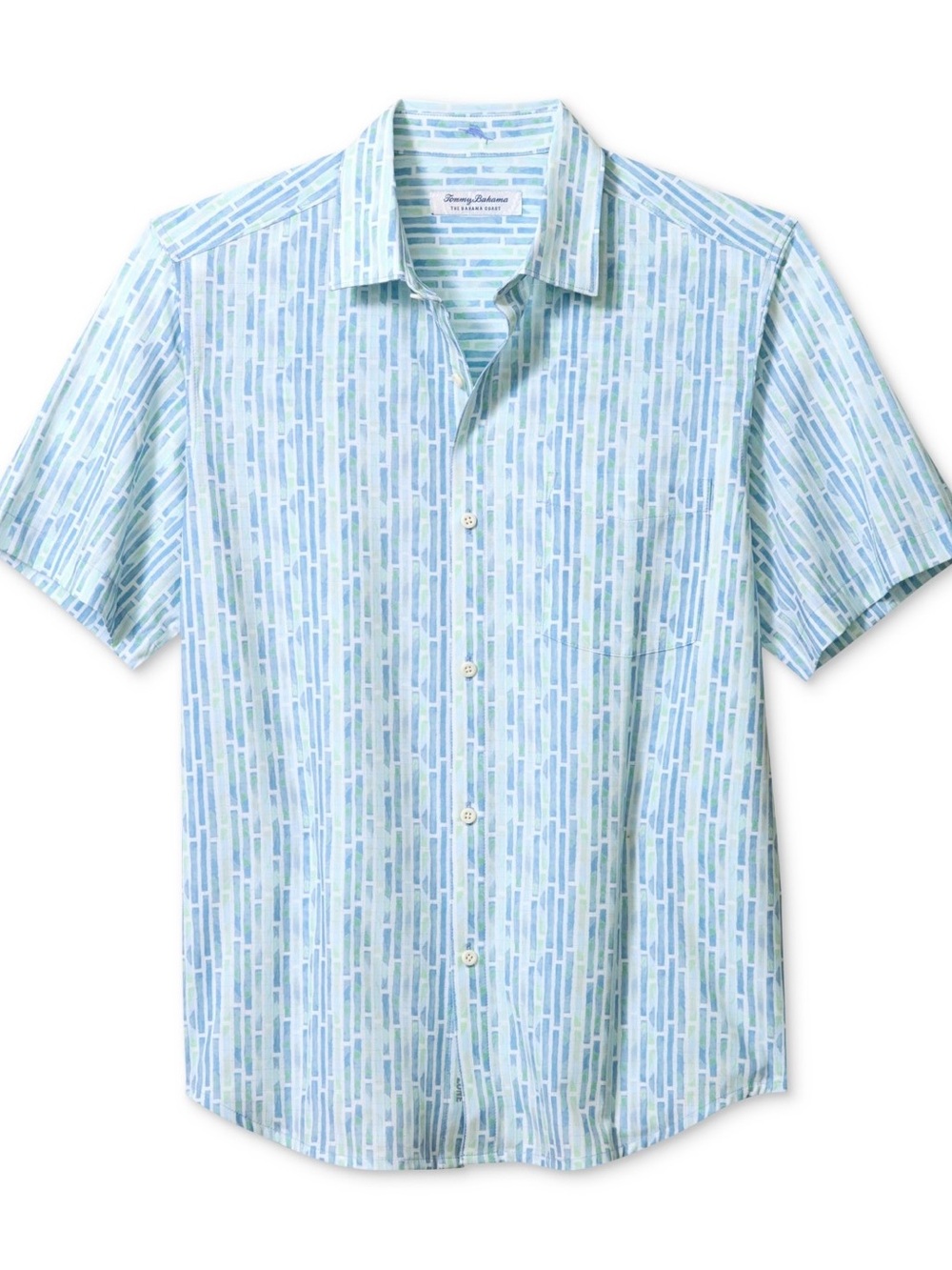 Tommy Bahama Light Blue and Mint Patterned Short-Sleeve Button-Down Shirt
